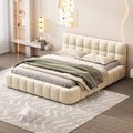 Beige Wingback Linen Platform Bed