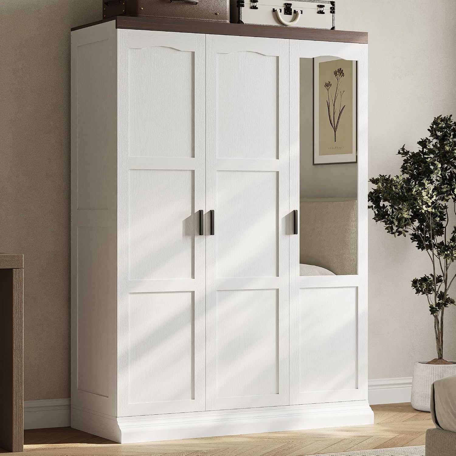 White Wardrobe Mirror Rods Shelves