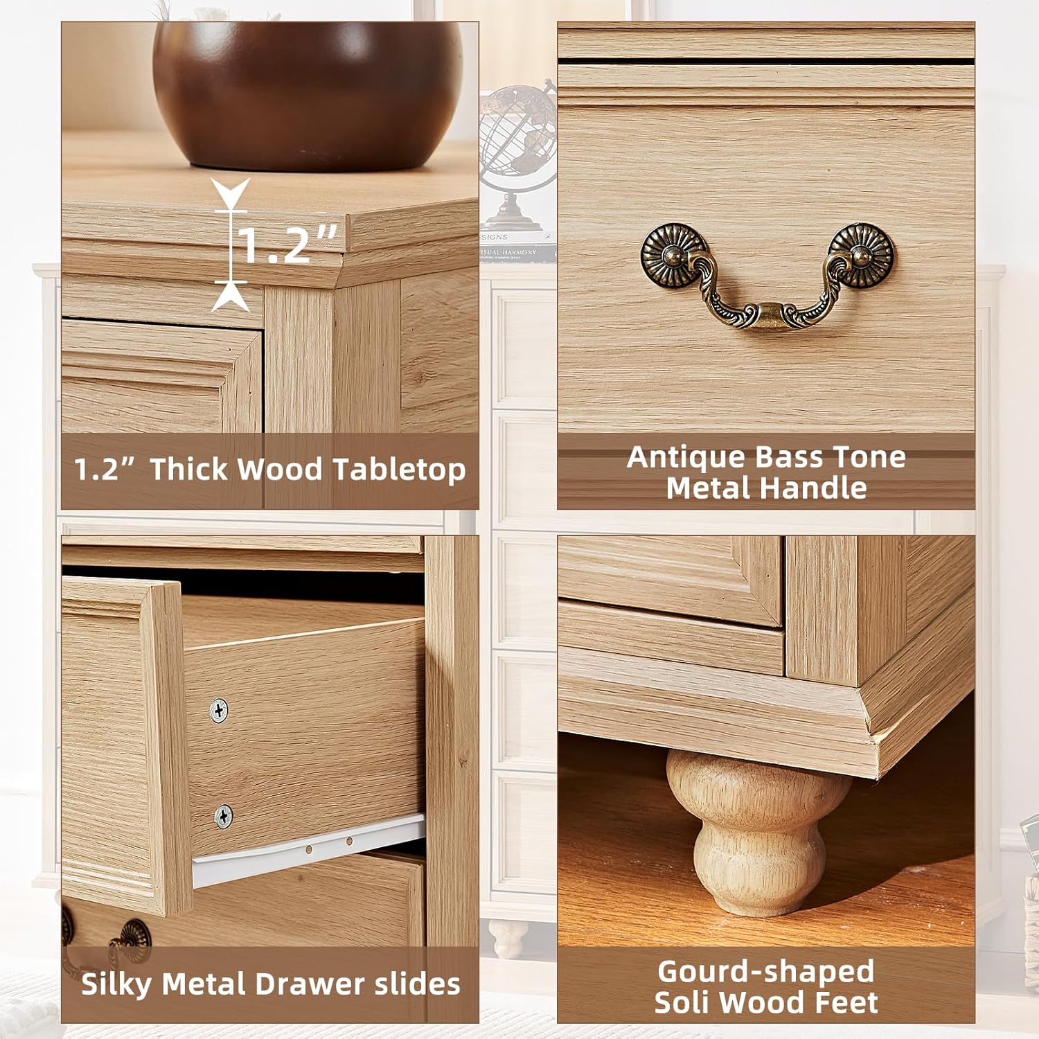 Natural Oak Farmhouse 5 Drawer Dresser