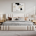 Beige Linen Wingback Platform Bed