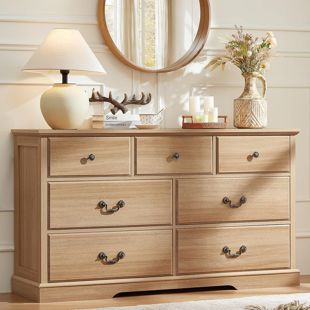 Natural Farmhouse 7 Drawer Wooden Dresser