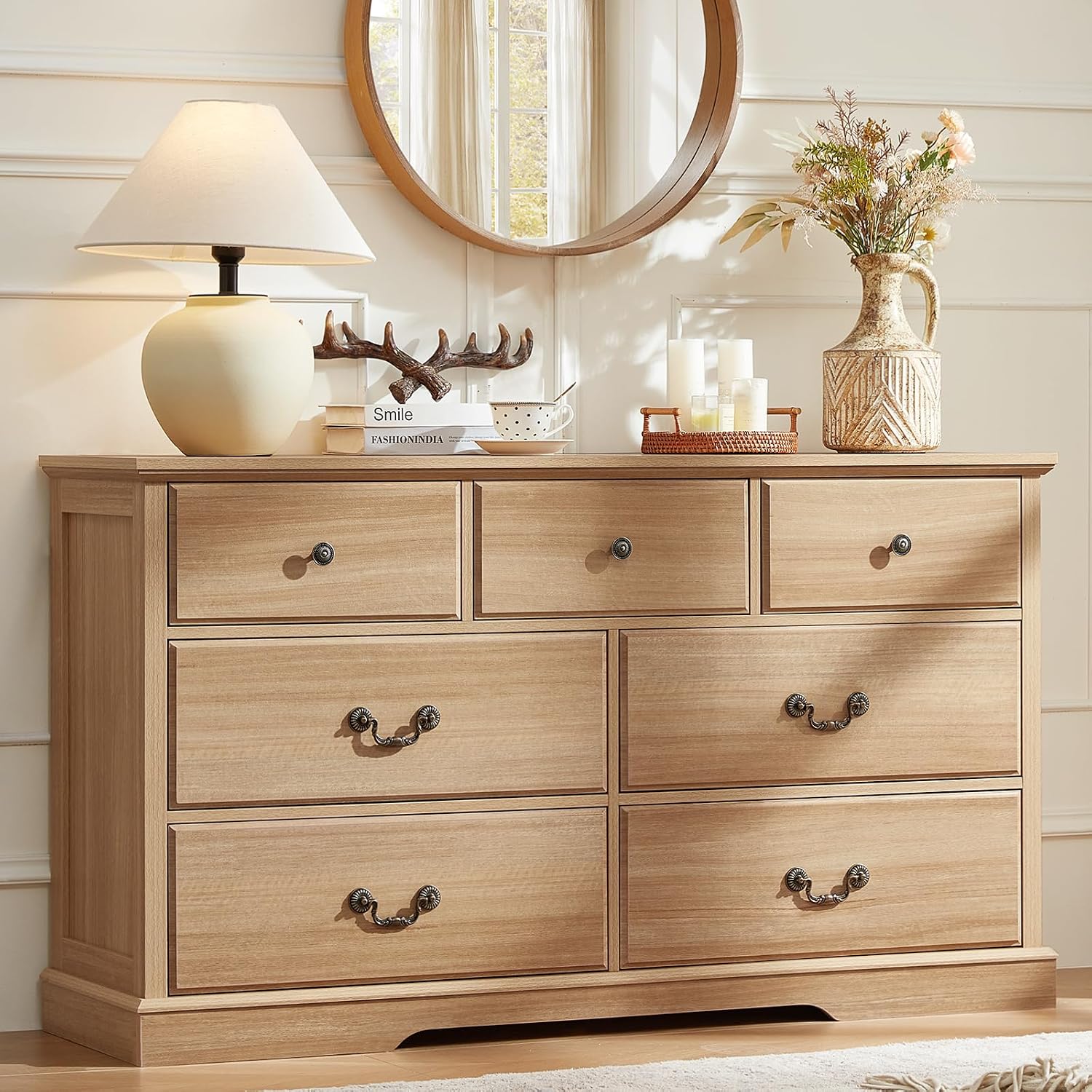 Natural Farmhouse 7 Drawer Wooden Dresser