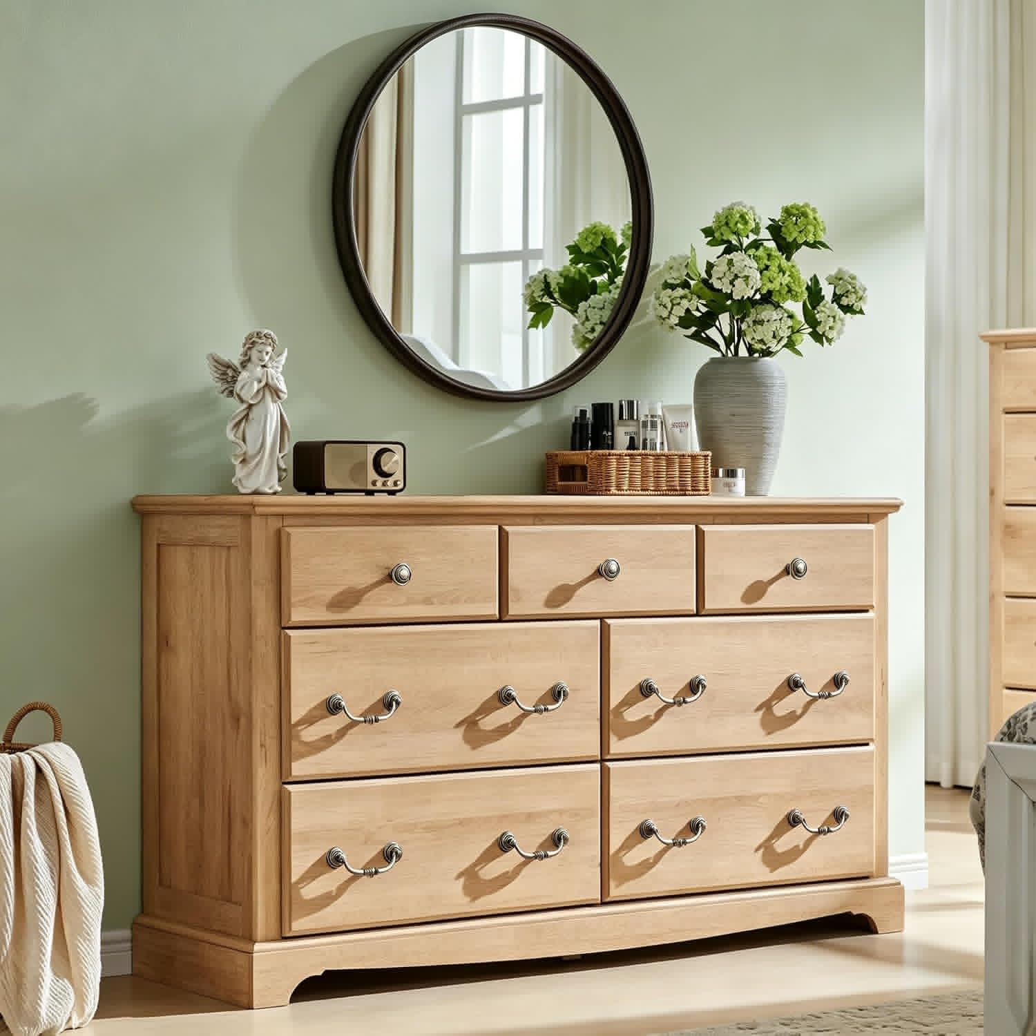 Natural Oak Farmhouse 7 Drawer Dresser