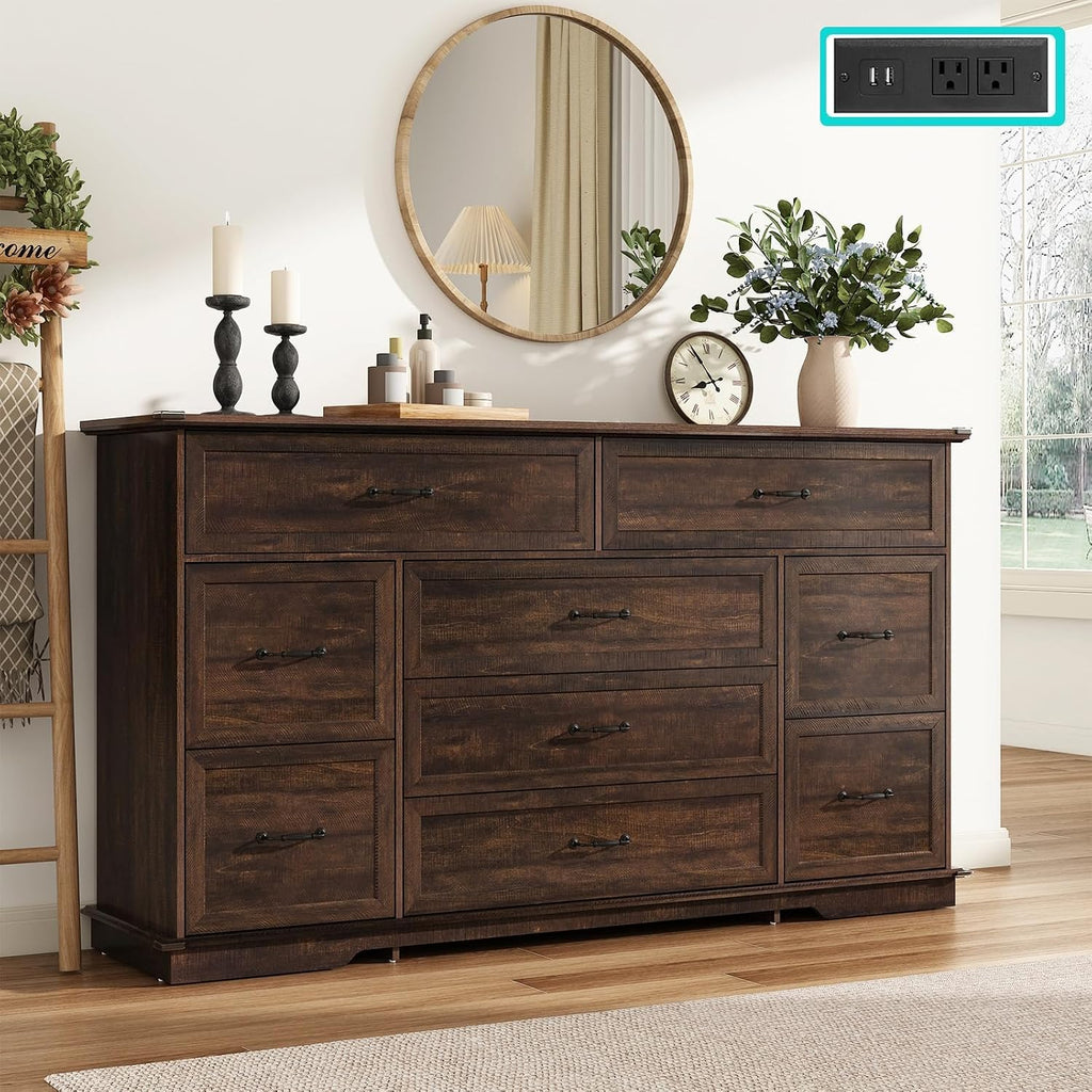 Rustic Brown Farmhouse 9 Drawer Dresser