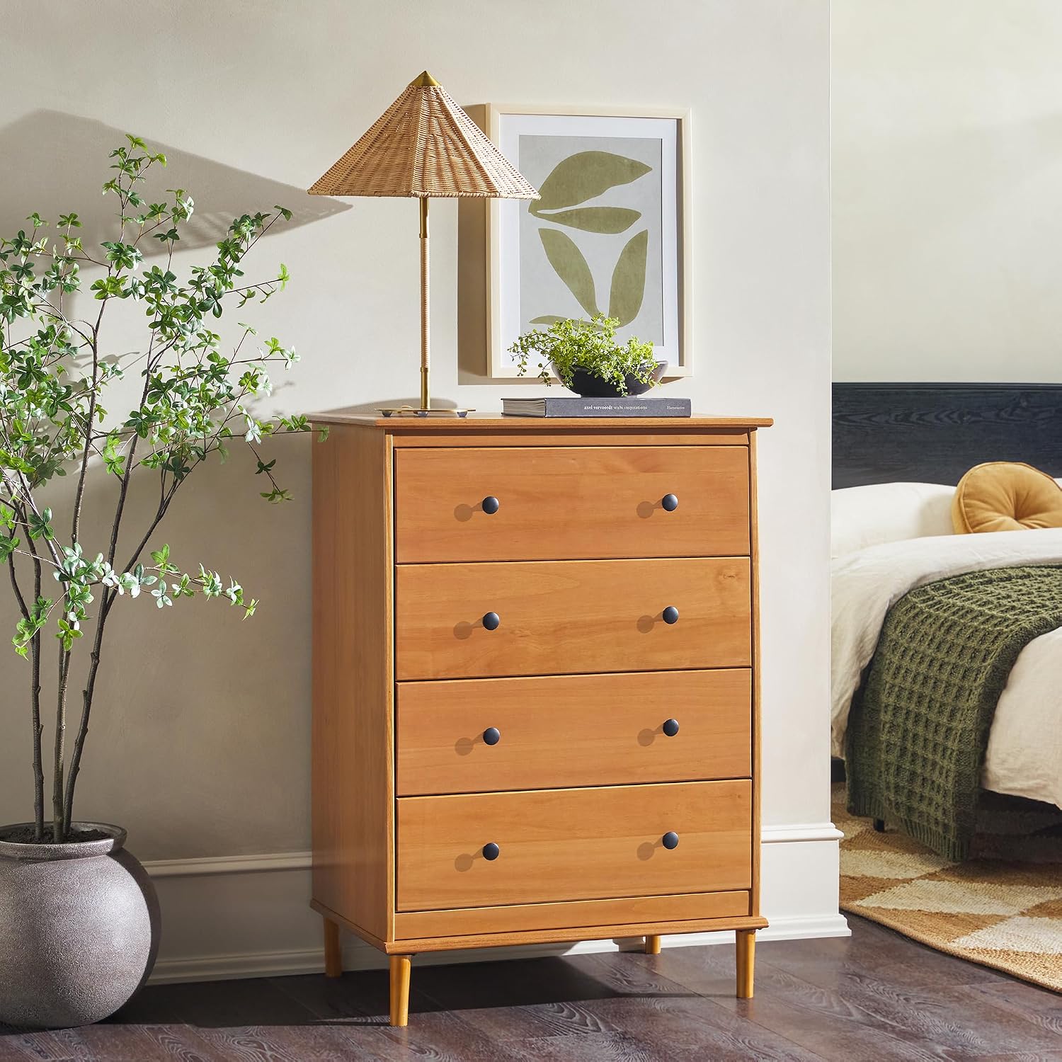 Caramel Solid Wood 4 Drawer Tall Dresser
