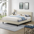 Beige Platform Bed Wood Slat Support