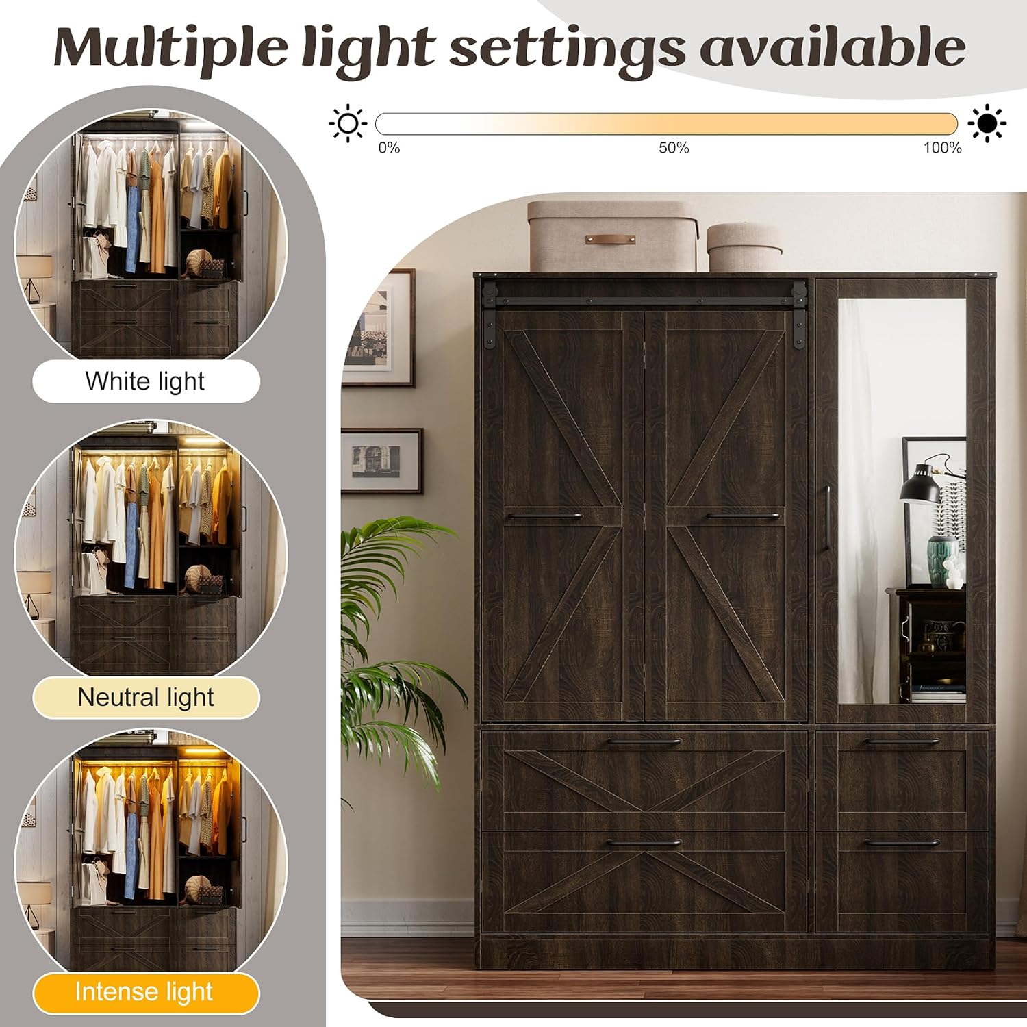 Sliding Door Wardrobe with Mirror LED