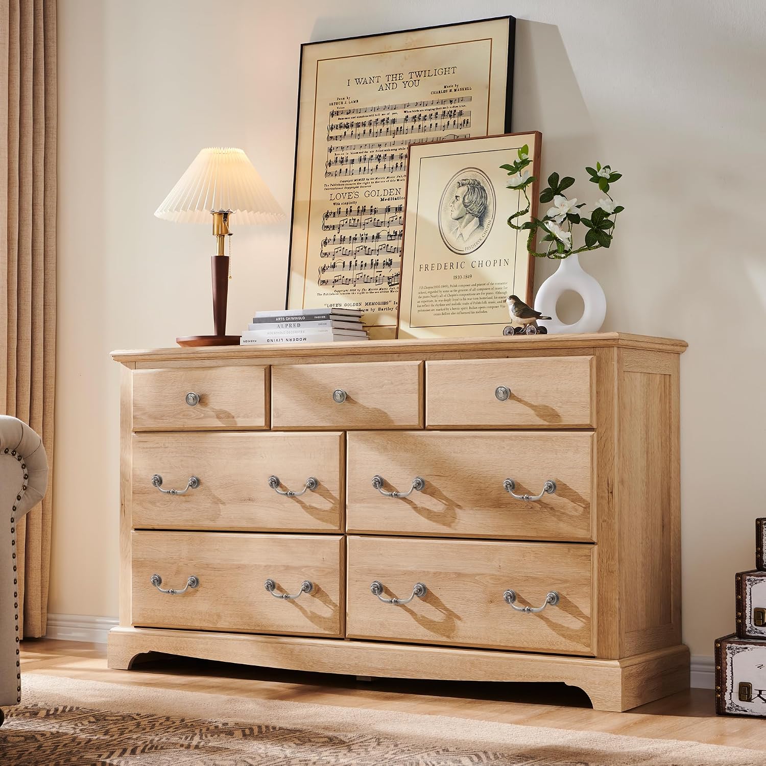 Natural Oak Farmhouse 7 Drawer Dresser