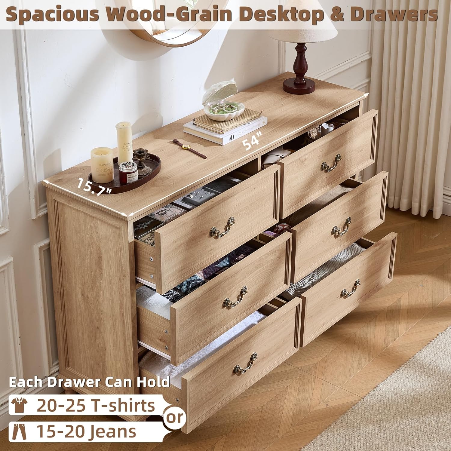 Natural Farmhouse 6 Drawer Wide Dresser