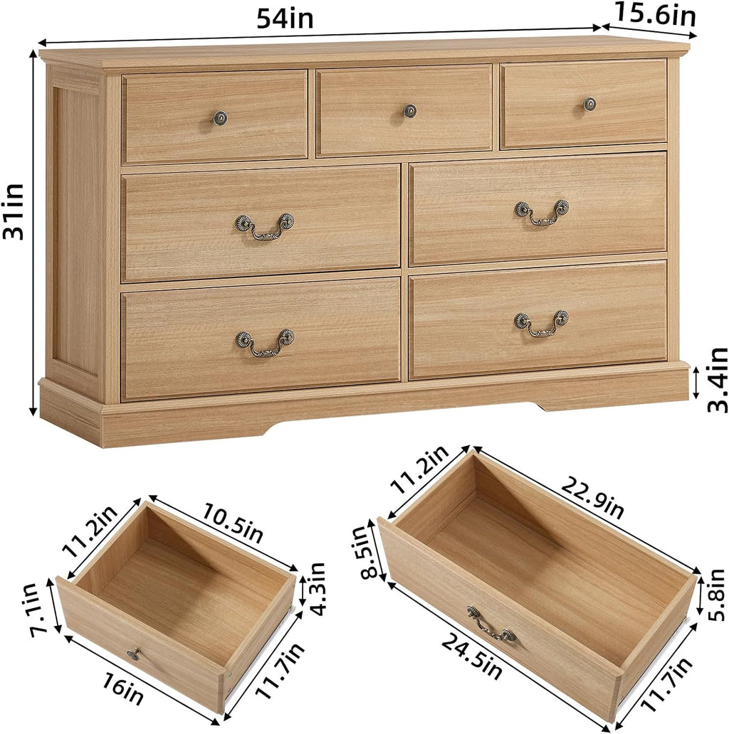 Natural Farmhouse 7 Drawer Wooden Dresser