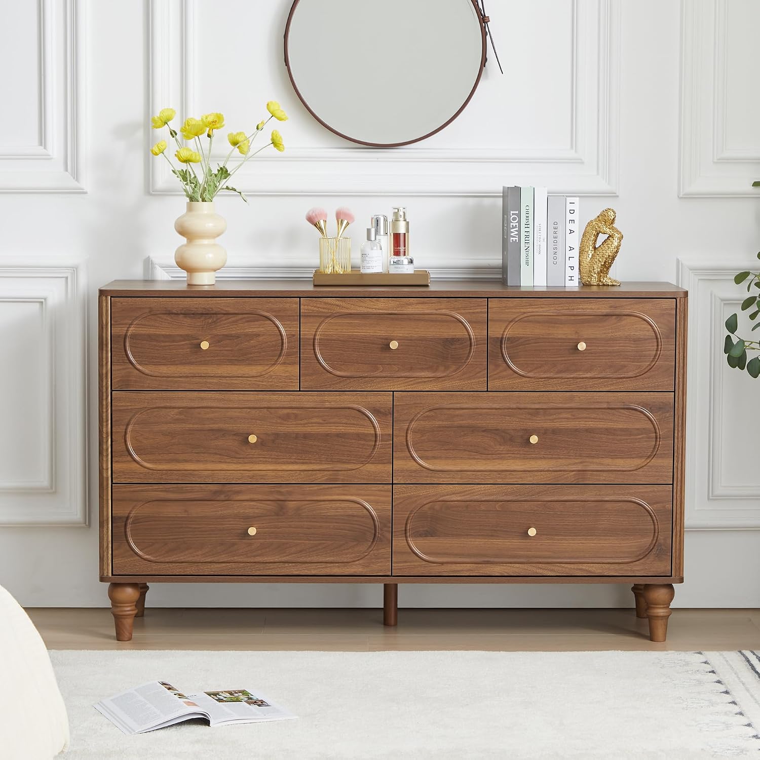 Walnut Fluted 7 Drawer Storage Dresser