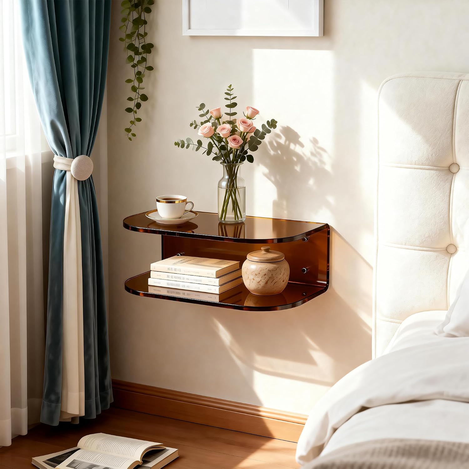 Dark Brown Wall Mounted Acrylic Floating Nightstand