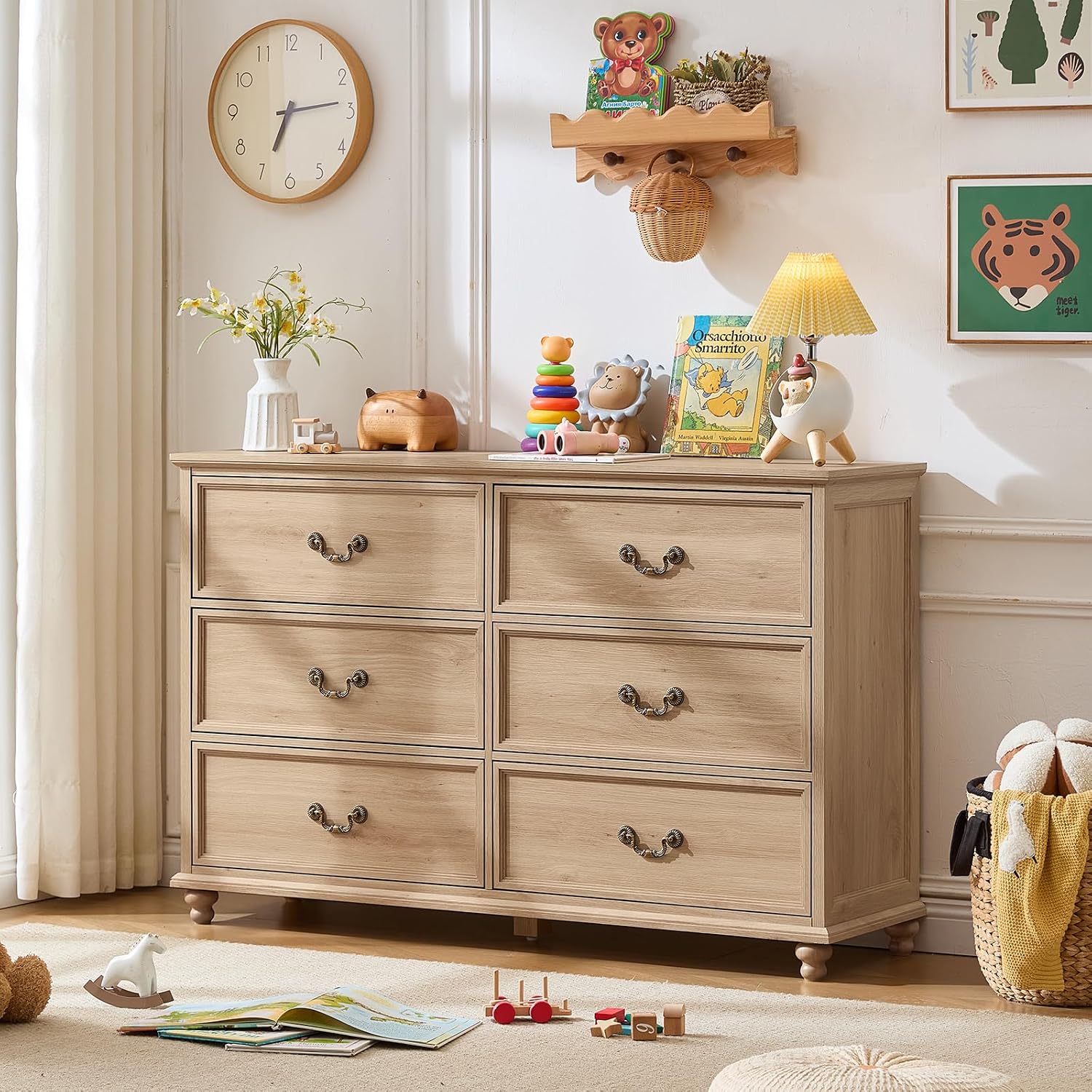 Natural Farmhouse 6 Drawer Wide Dresser