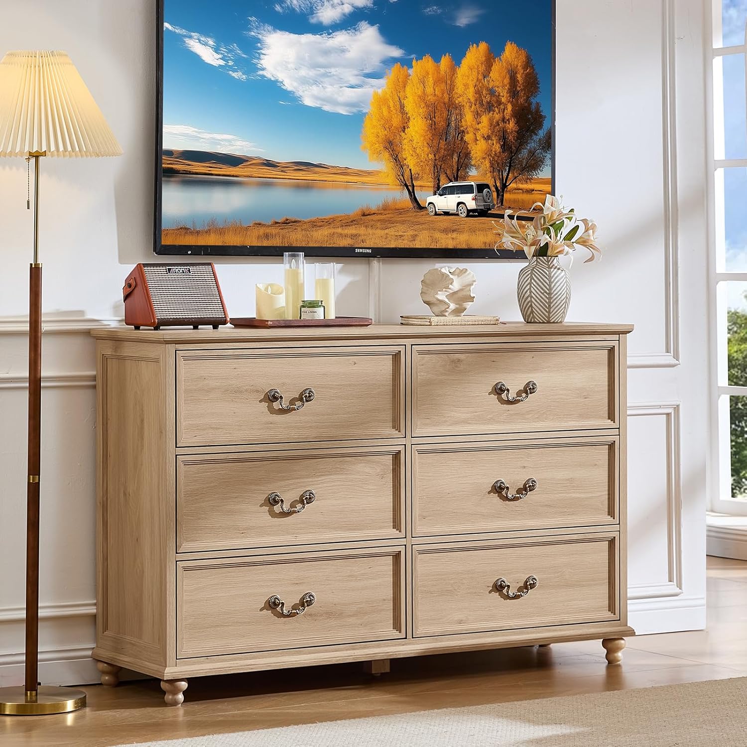 Natural Farmhouse 6 Drawer Wide Dresser