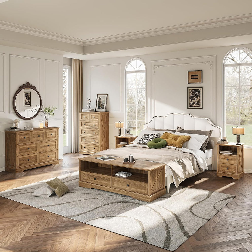 Natural Oak Farmhouse 6 Drawer Dresser