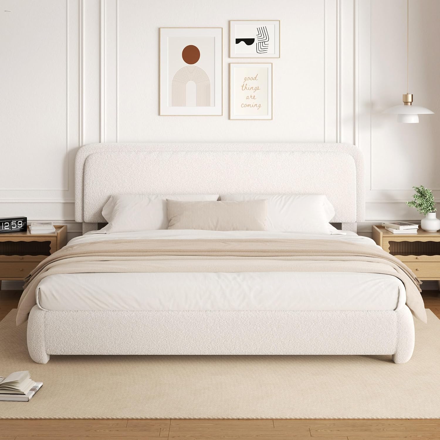 Boucle Platform Bed Adjustable Headboard