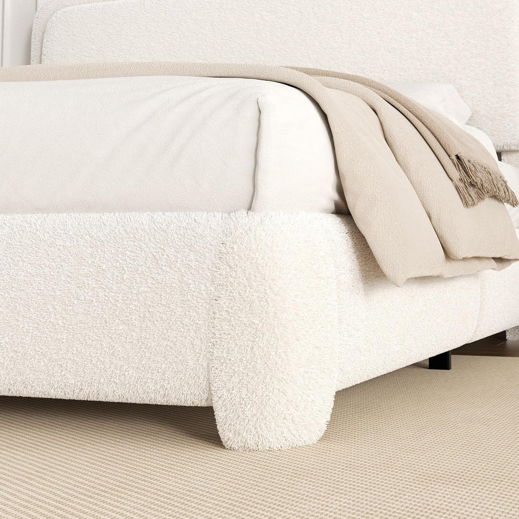 Boucle Platform Bed Adjustable Headboard