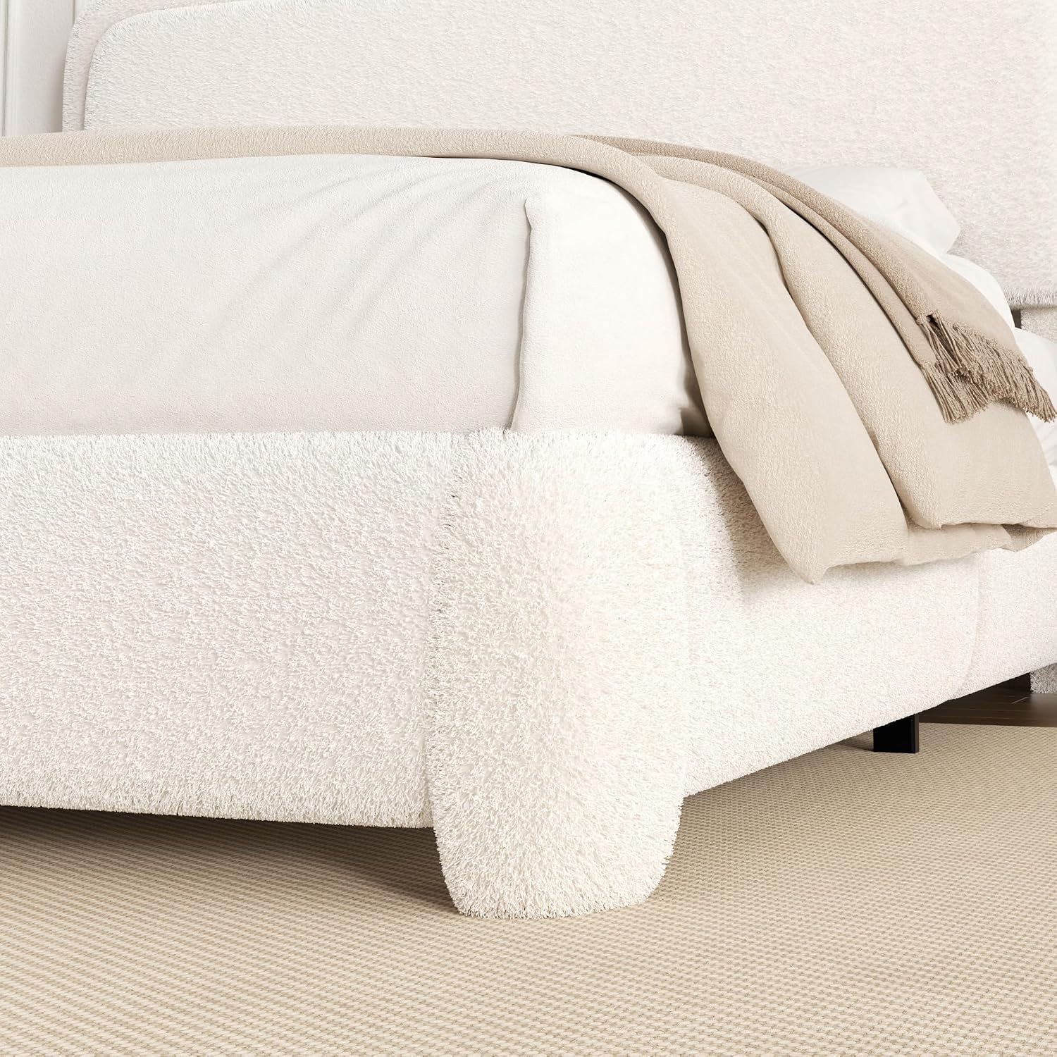 Boucle Platform Bed Adjustable Headboard