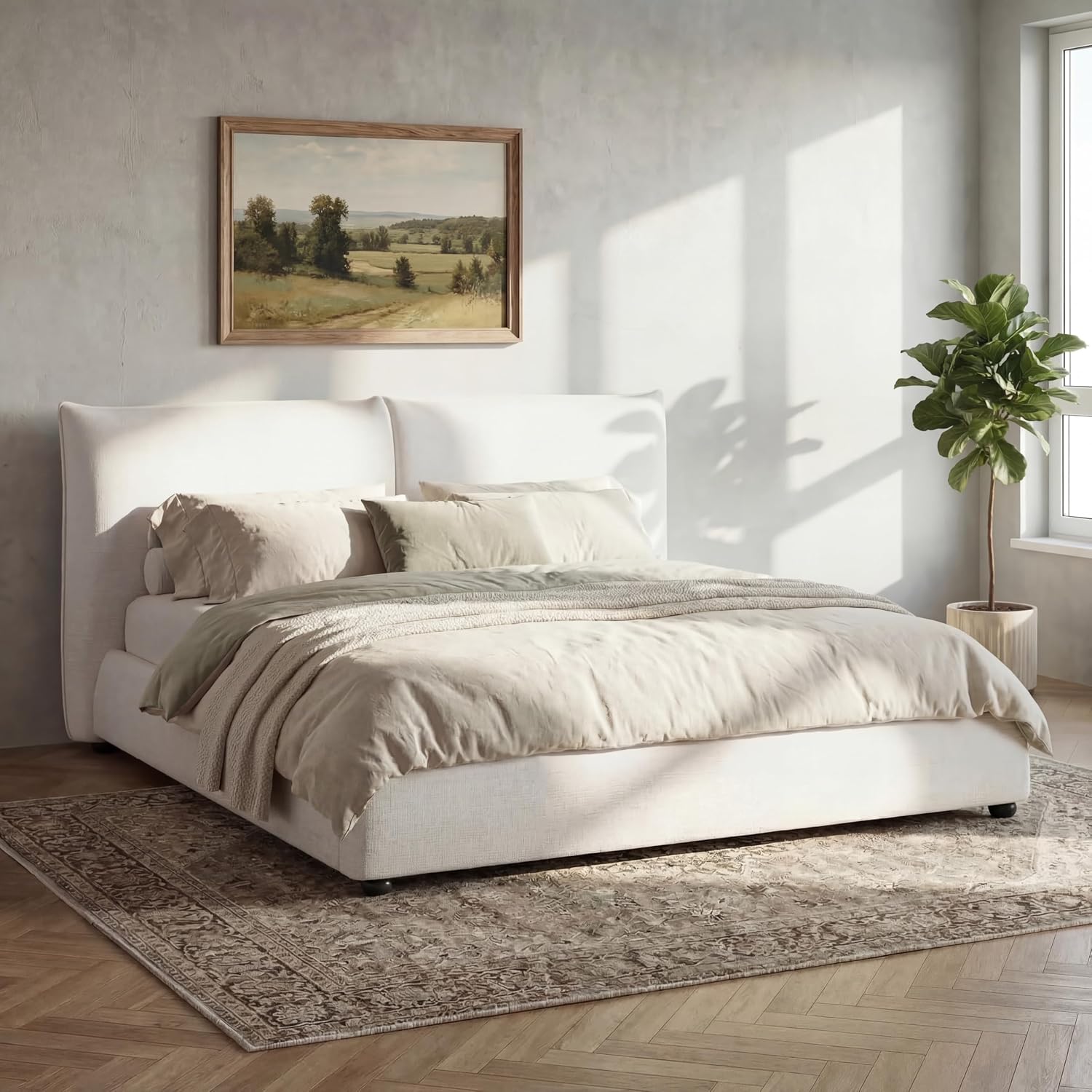 White Linen Platform Pillow Headboard