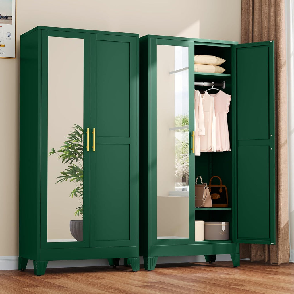 Green Metal Wardrobe Mirror Doors