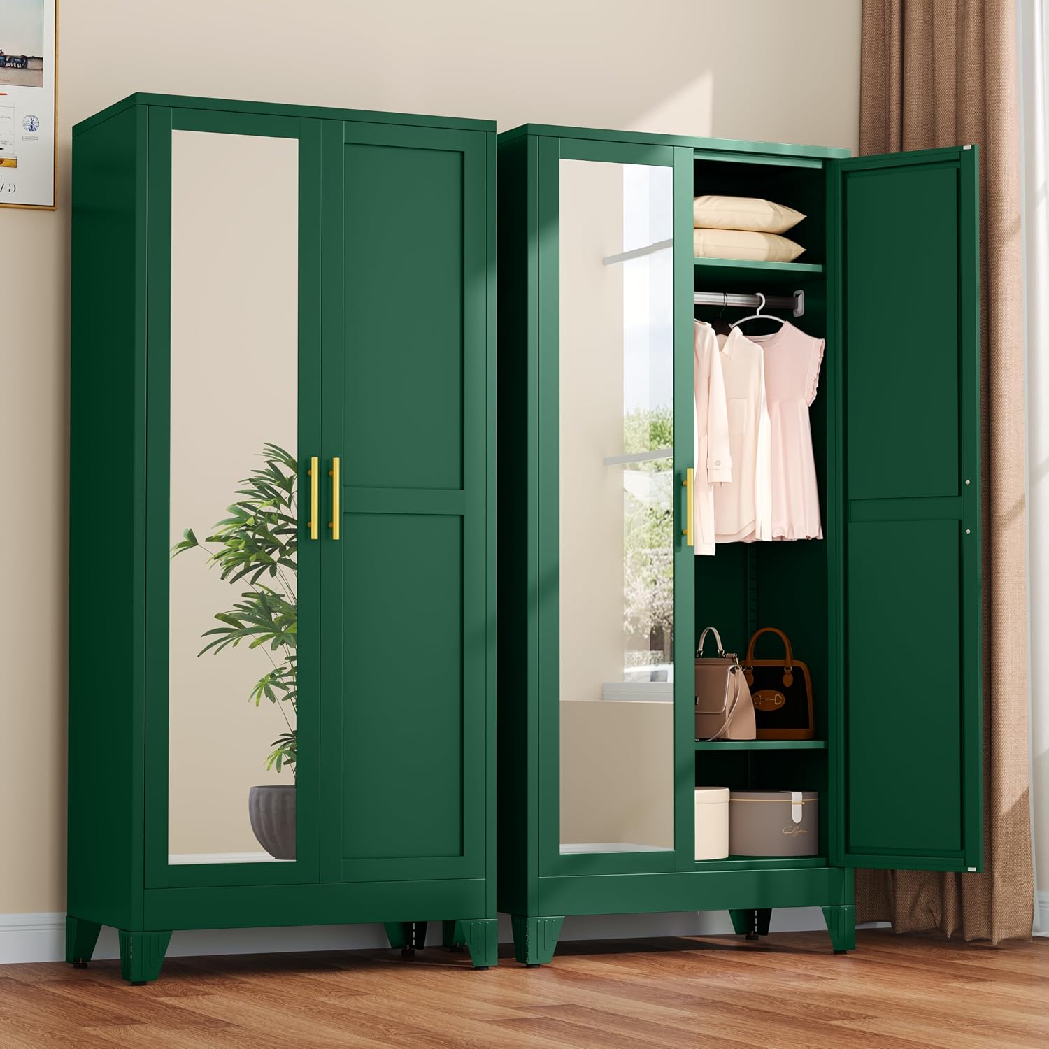 Green Metal Wardrobe Mirror Doors