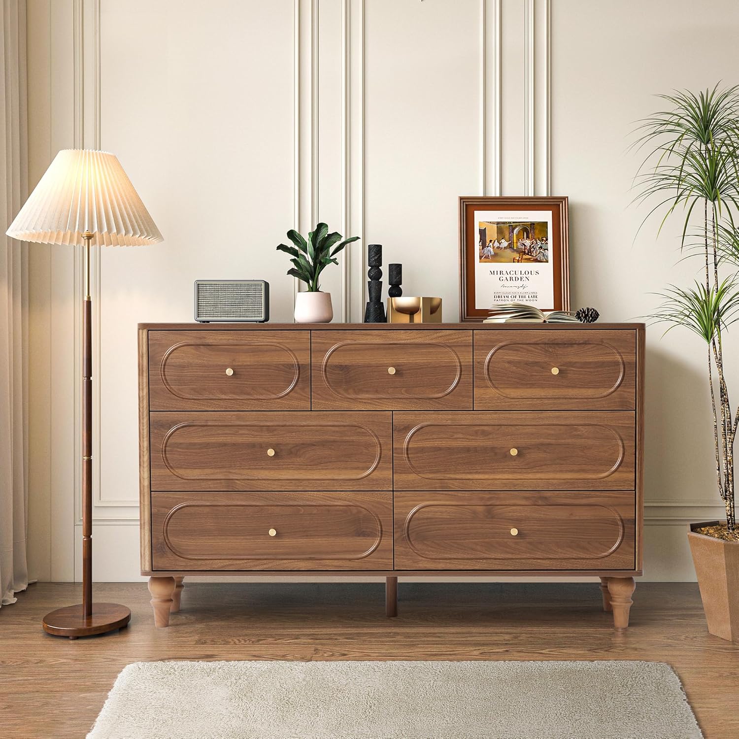 Walnut Fluted 7 Drawer Storage Dresser