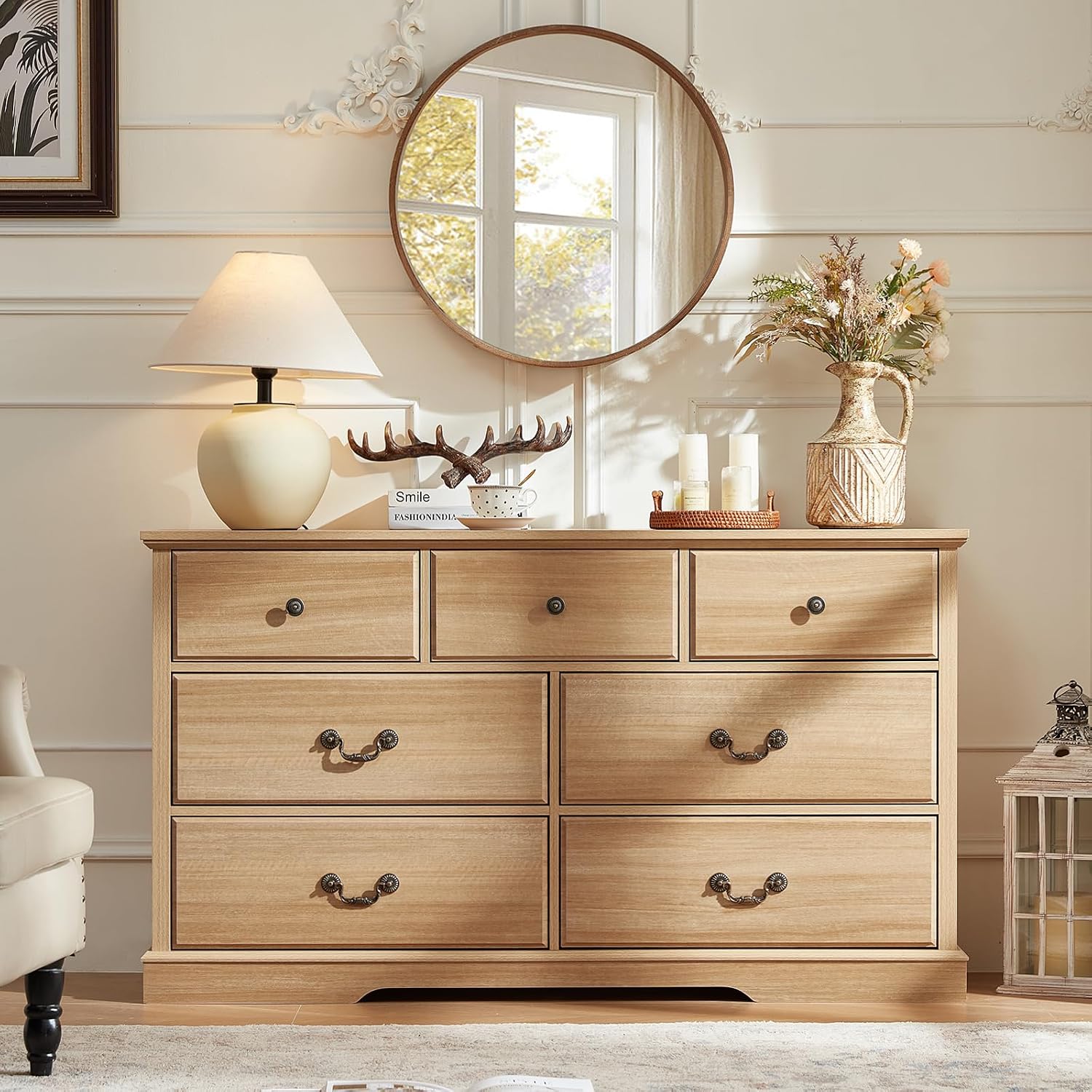 Natural Farmhouse 7 Drawer Wooden Dresser