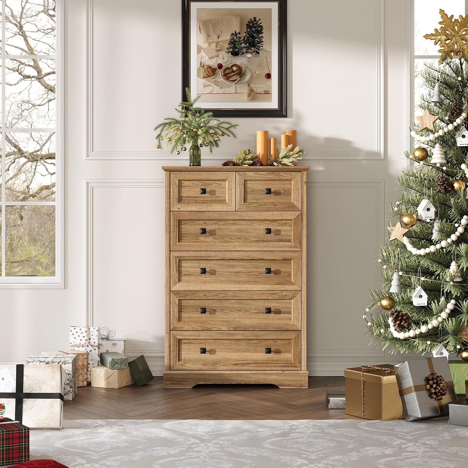 Natural Oak Farmhouse 6 Drawer Dresser