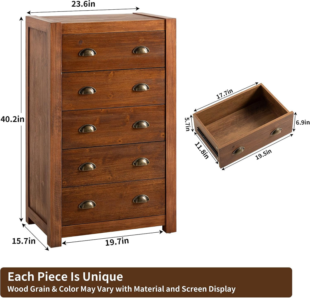 Dark Walnut Vintage 5 Drawer Tall Dresser