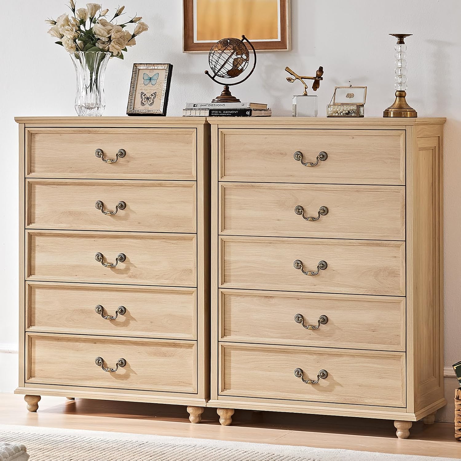 Natural Oak Farmhouse 5 Drawer Dresser