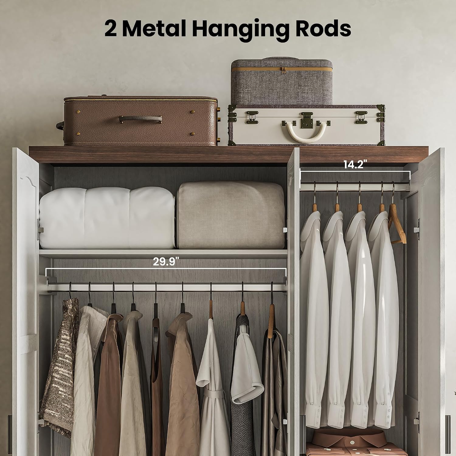 White Wardrobe Mirror Rods Shelves