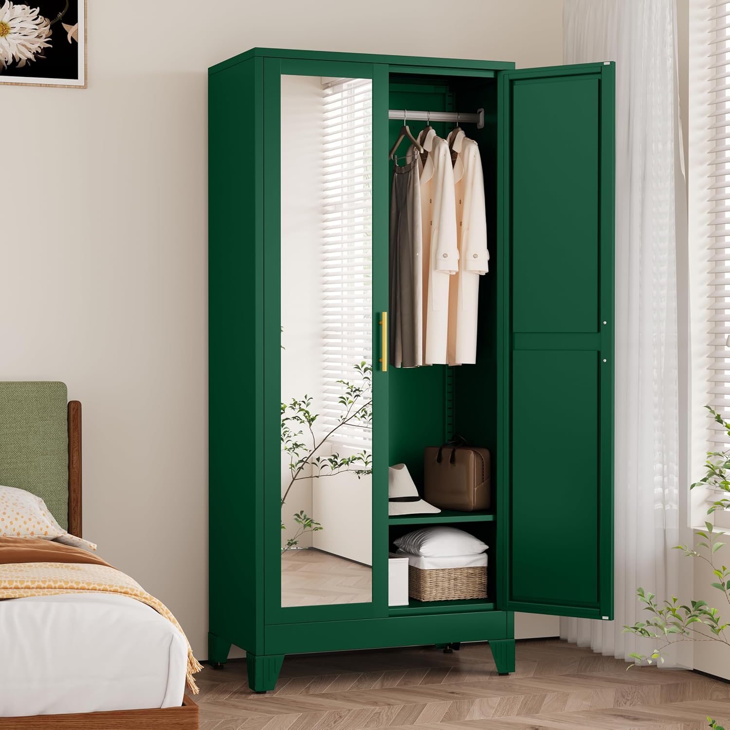Green Metal Wardrobe Mirror Doors
