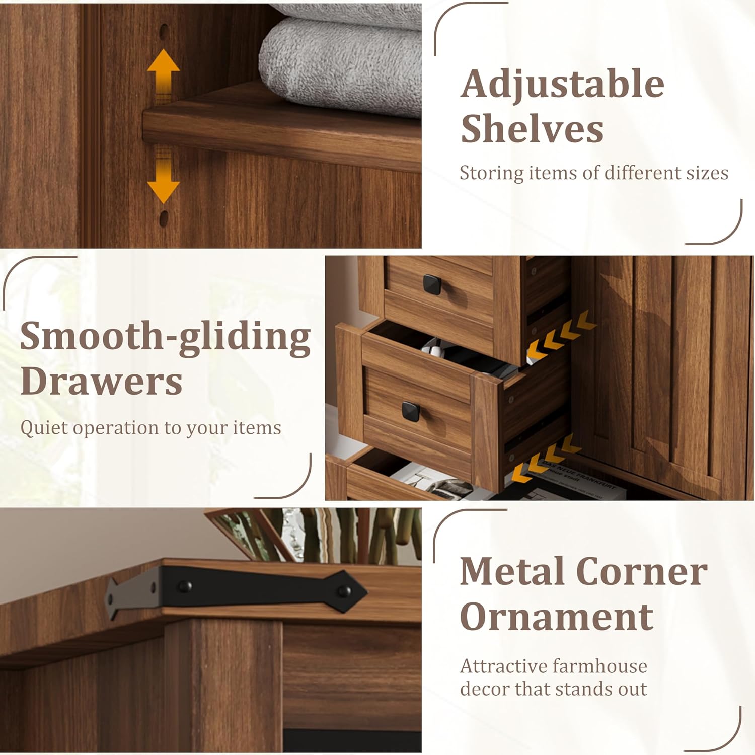 Walnut Farmhouse 5 Drawer Barn Door Dresser