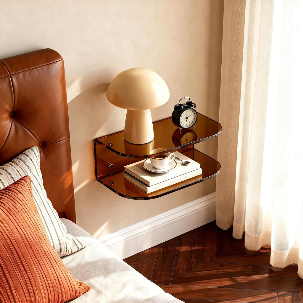 Dark Brown Wall Mounted Acrylic Floating Nightstand