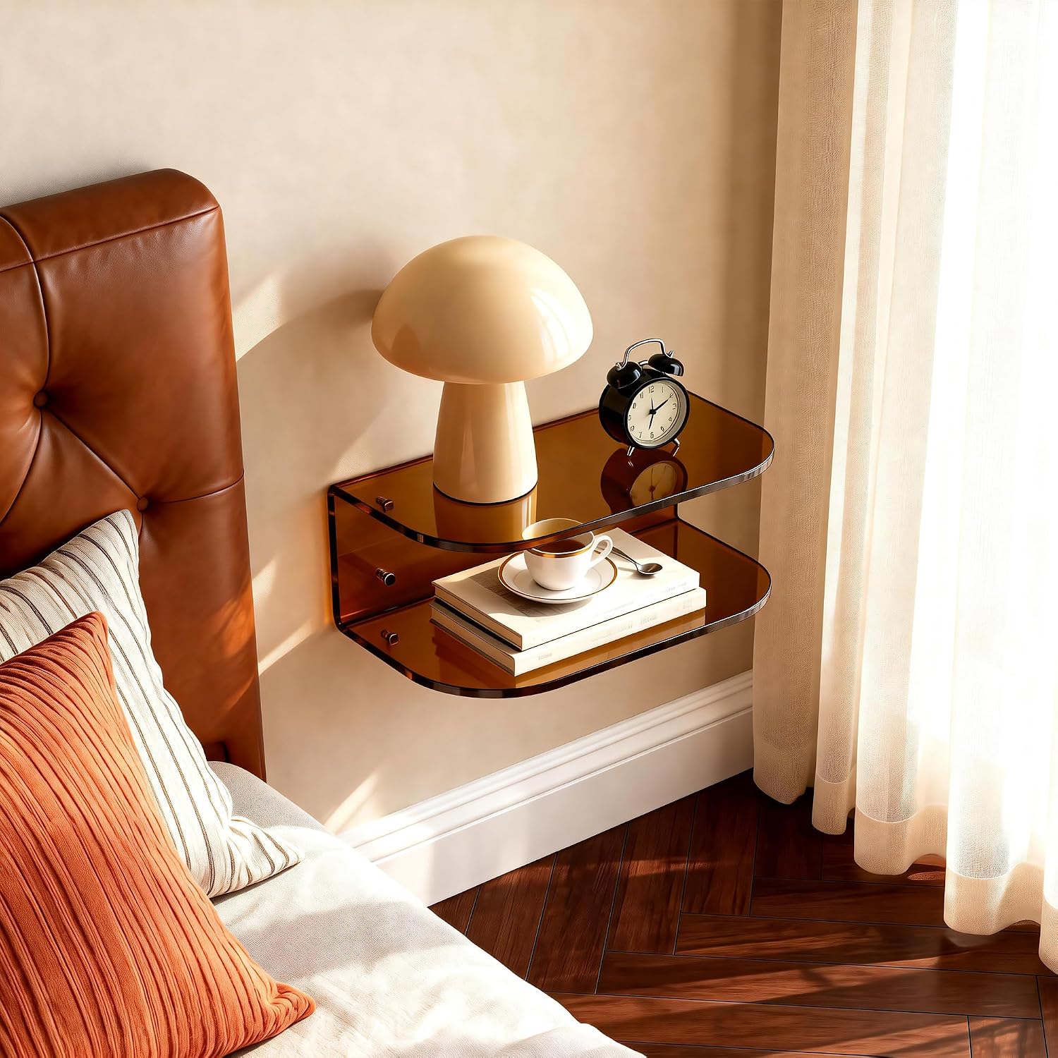 Dark Brown Wall Mounted Acrylic Floating Nightstand