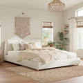 White Linen Platform Bed Headboard