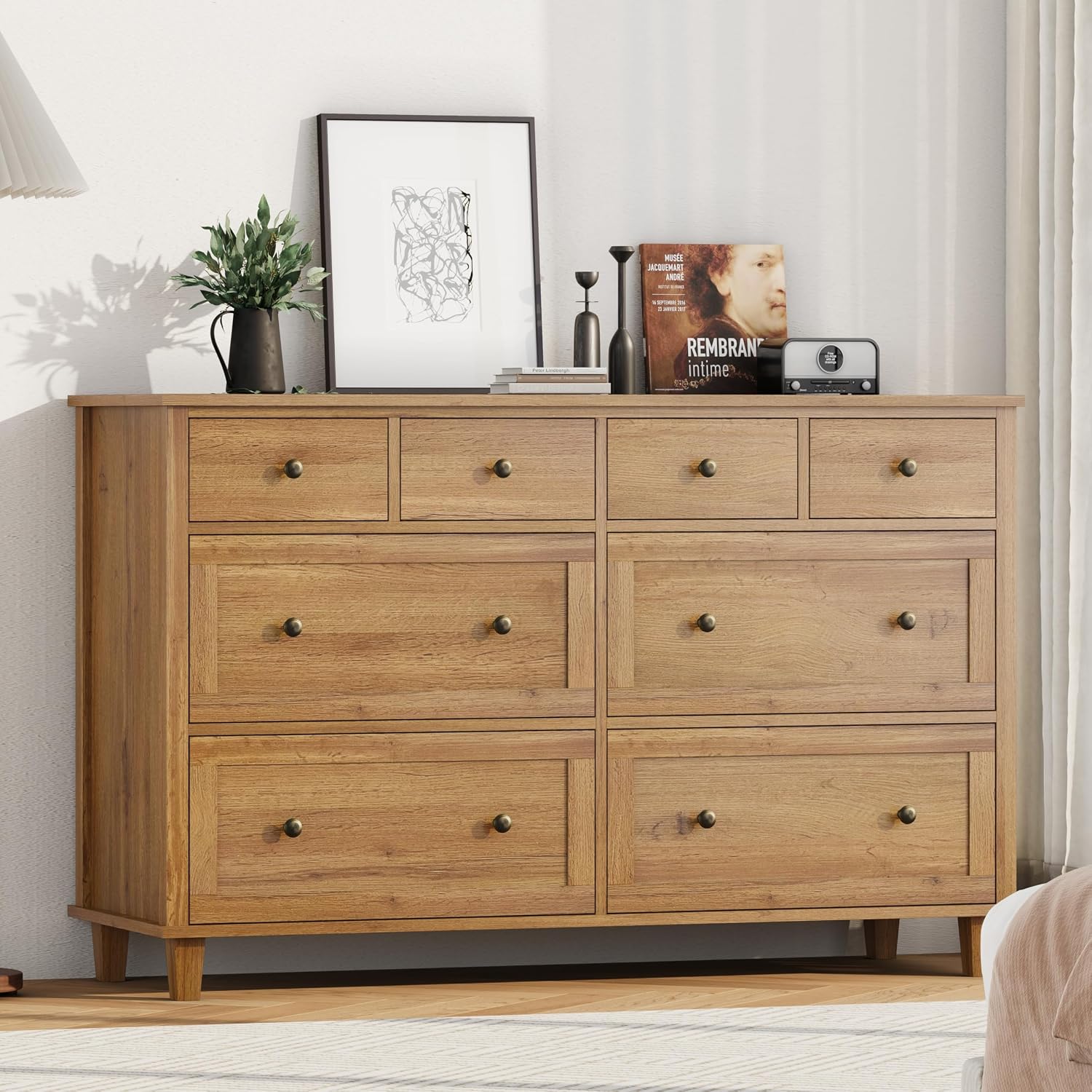 Natural 8 Drawer Wide Wood Dresser