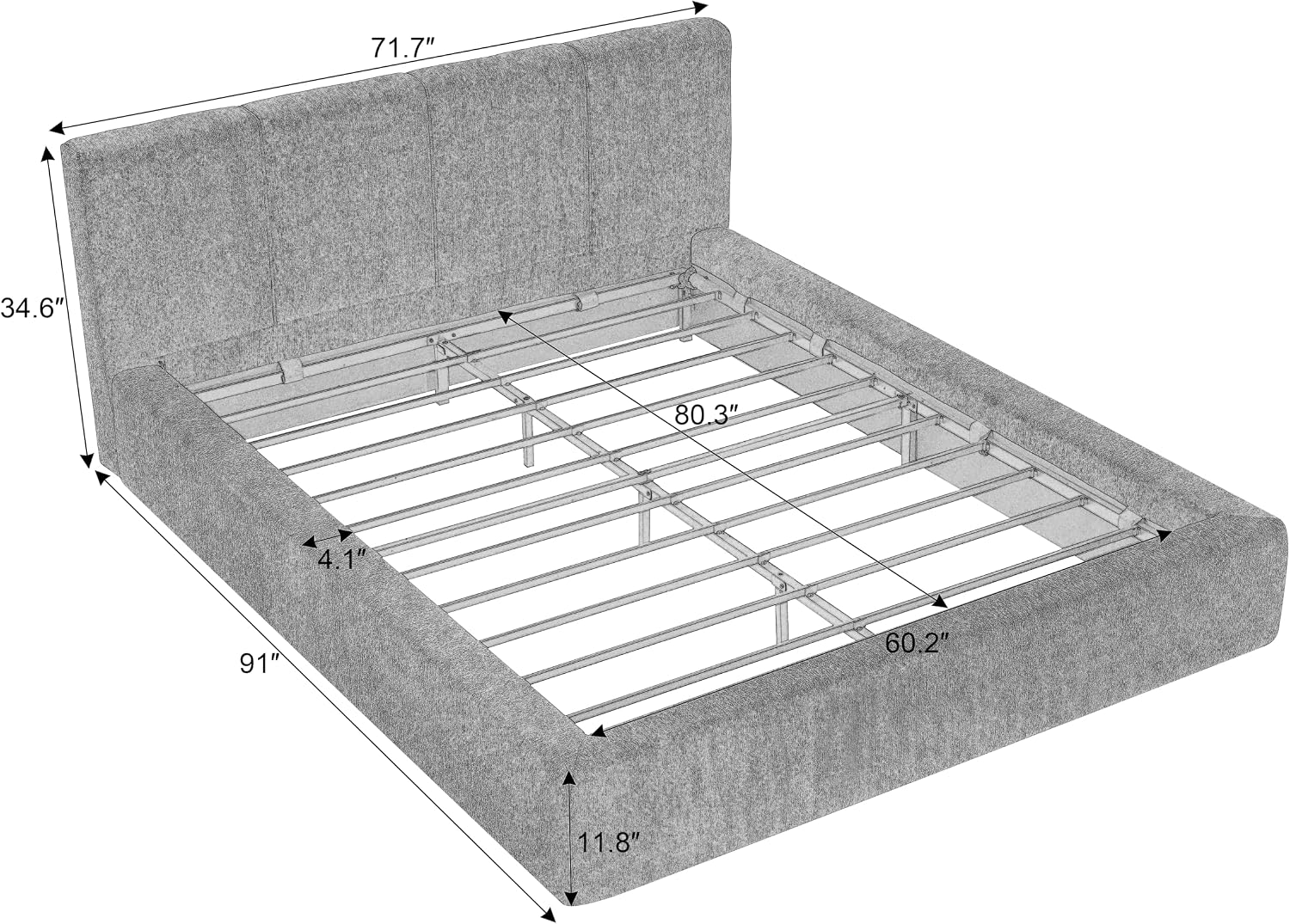 Brown Upholstered Platform Steel Bed