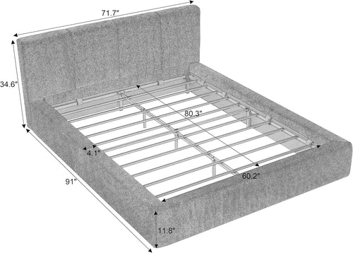 Brown Upholstered Platform Steel Bed