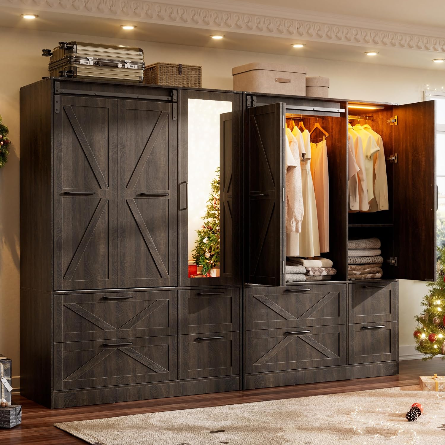 Sliding Door Wardrobe with Mirror LED