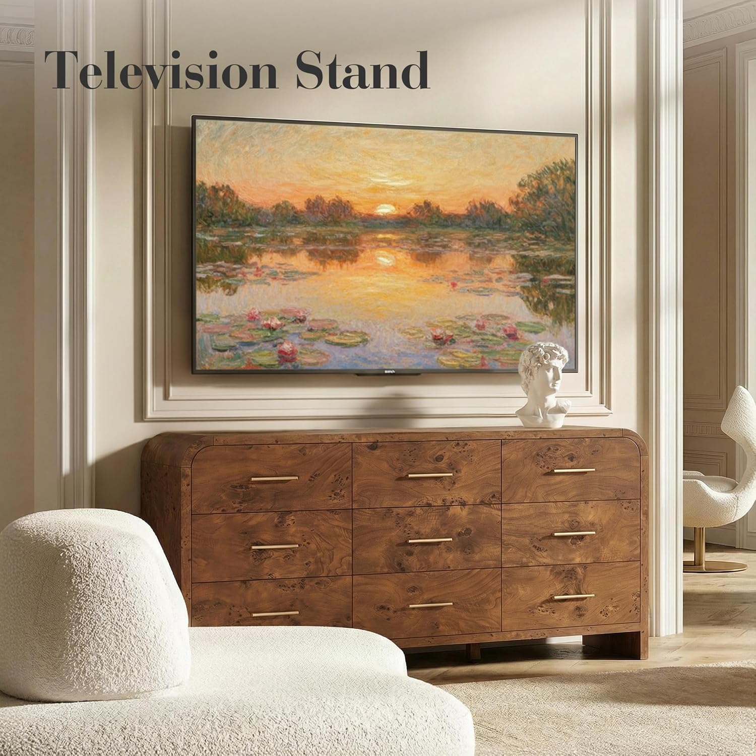 Dark Burl Curved 9 Drawer Dresser