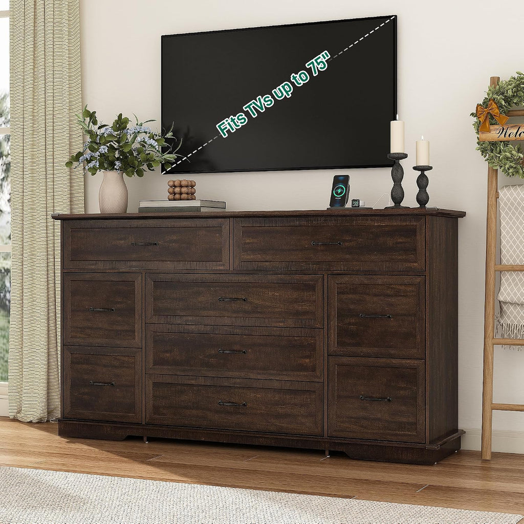 Rustic Brown Farmhouse 9 Drawer Dresser