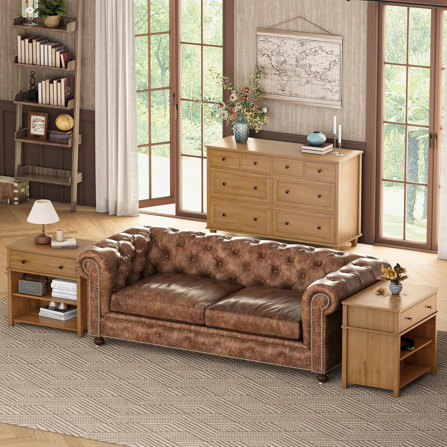 Natural 8 Drawer Wide Wood Dresser